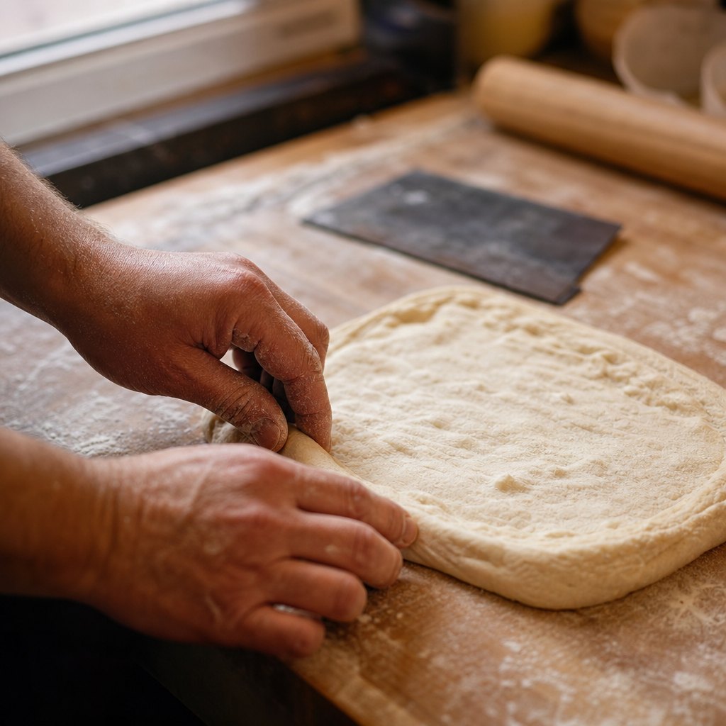 Flour everywhere, radio on. Every base starts like this, by hand, the same morning. Come taste the difference tonight.